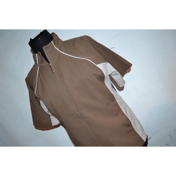 25146 IZOD Golf Jacket Windbreaker Zip Tan Polyester Size Large Womens - Picture 3 of 8